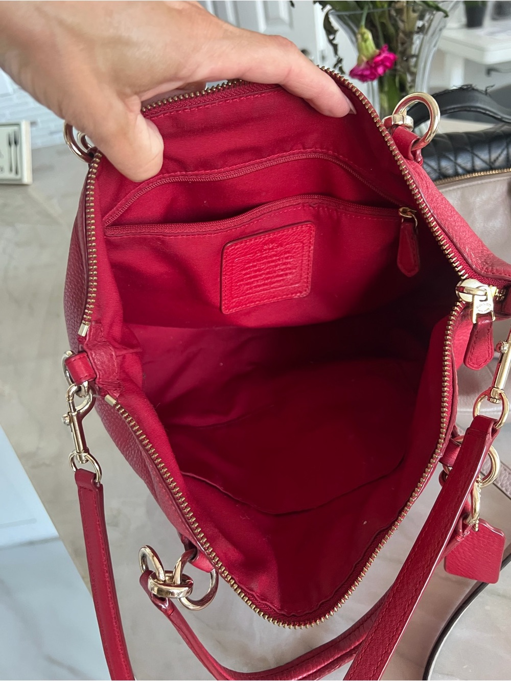 Coach Pebbled Leather Shoulder Bag in Red - Picture 7 of 11